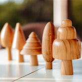 Baum-Set aus Naturholz mit verschiedenen Holzbäumen für Kinder