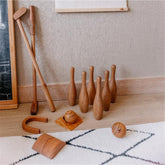 Bowling-Set aus Naturholz mit Kegeln und Holzkugel für Kinder